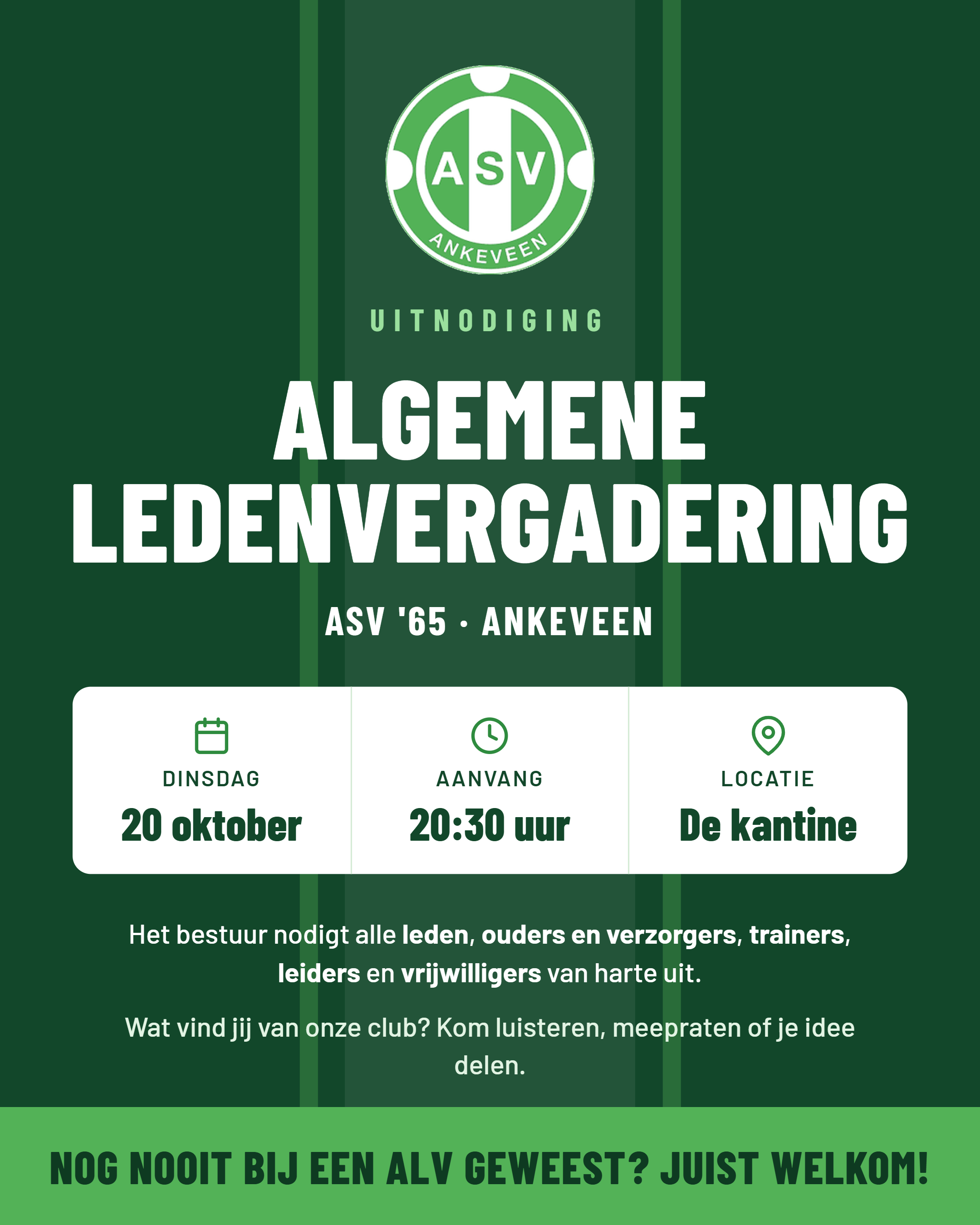 Uitnodiging Algemene Ledenvergadering ASV '65 – dinsdag 20 oktober 2026 - 20:30