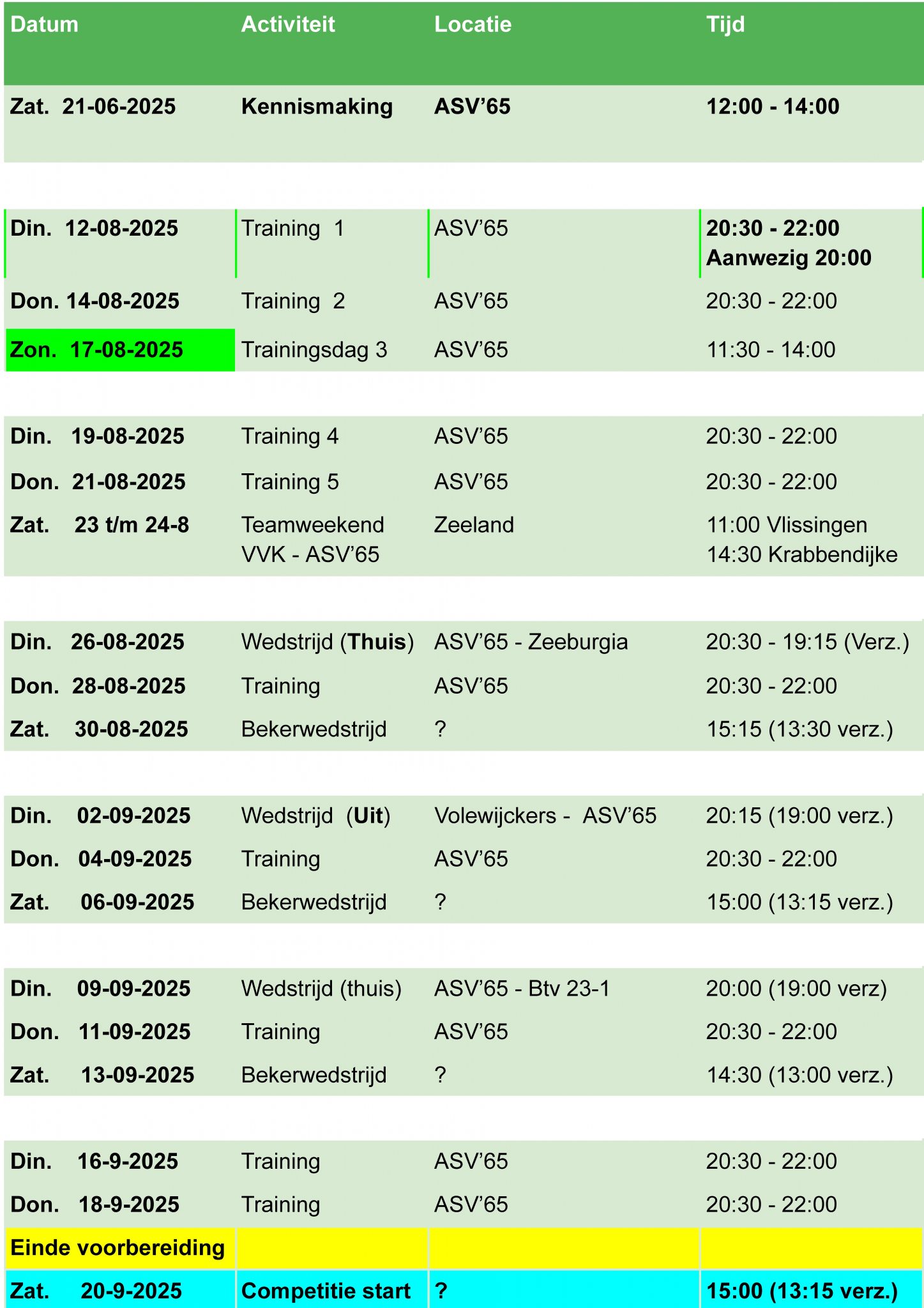 Voorbereiding 1e elftal