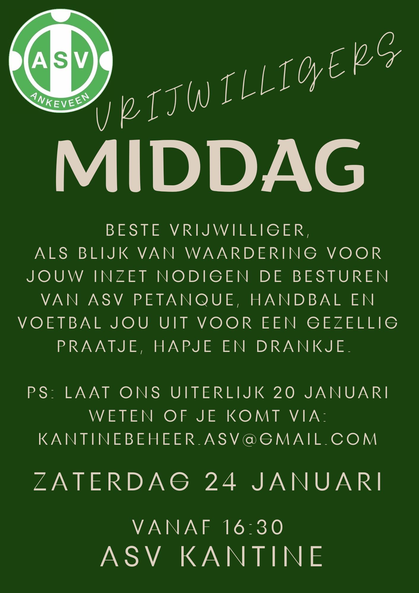 Uitnodiging vrijwilligersmiddag ASV